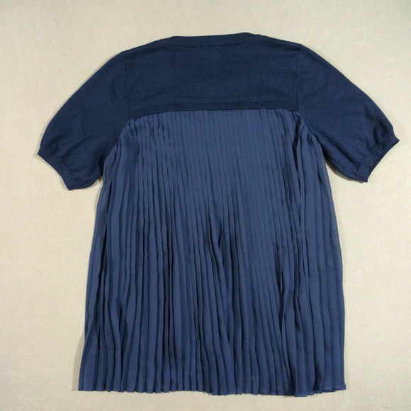 Adrianna Papell Top Womens Small Blue Knit Front Ruffled Blouse Short Sleeve - Picture 2 of 15